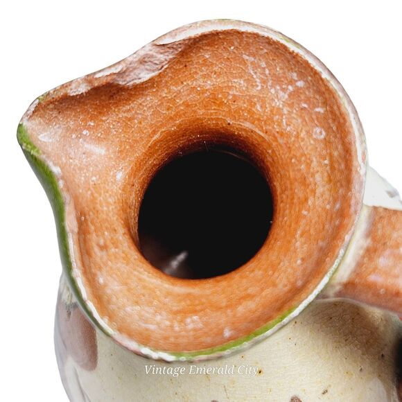 Torquay Devon Motto Creamer Mini Pitcher & Wooden Stand Set Red Pottery England - Picture 10 of 16